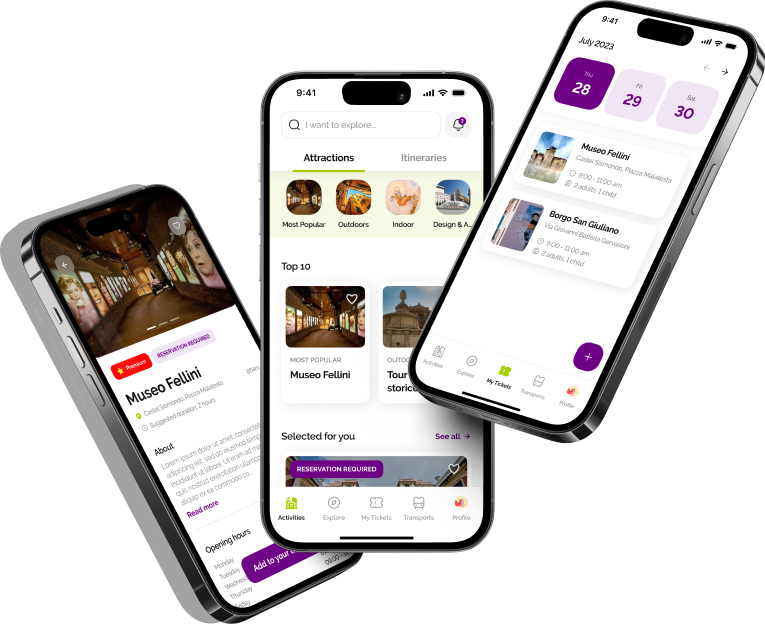 Preview of the app on three smartphones